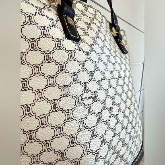 Vintage Celine Macadam Leather Shoulder Bag in White & Dark Brown - Picture 3 of 16